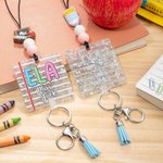Lanyard rétractable à paillettes et perles arc-en-ciel avec nom Cadeau d'appréciation de rentrée pour enseignant