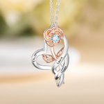 Personalized Birthstone Rose Necklace with 1-3 Engraved Names Birthday Mother‘s Day Gift for Her