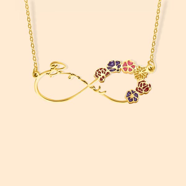 Collar Personalizado Infinito Flor de Nacimiento con Nombre Cumpleaños Aniversario para Mujer