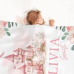 Couverture de bébé rose personnalisée avec nom Cadeau de Baptême pour Bébé Fille