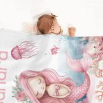 Personalised Pink Mermaid Soft Blanket with Name Cute Nursery Decor Baby Shower Birthday Gift for Kids Baby Girls