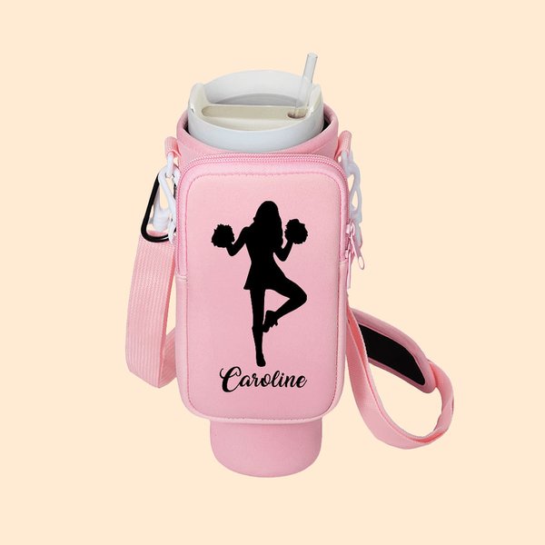 Henkilökohtainen Cheerleader siluetti vesipullon kantaja laukku pussi säädettävä hihna tarvikkeet 40oz Stanley syntymäpäivälahja naisille tytöille