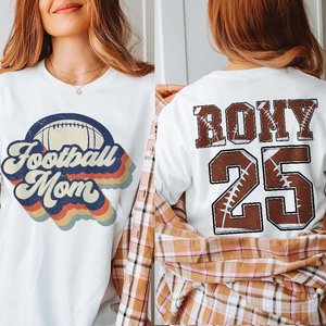 Personalised Retro Football Sport Theme T-Shirt Sweatshirt with Name and Number Game Day Costume Birthday Gift for Football Mom