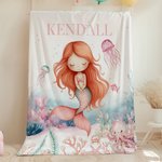 Personalised Pink Mermaid Soft Blanket with Name Cute Nursery Decor Baby Shower Birthday Gift for Kids Baby Girls