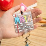 Lanyard rétractable à paillettes et perles arc-en-ciel avec nom Cadeau d'appréciation de rentrée pour enseignant