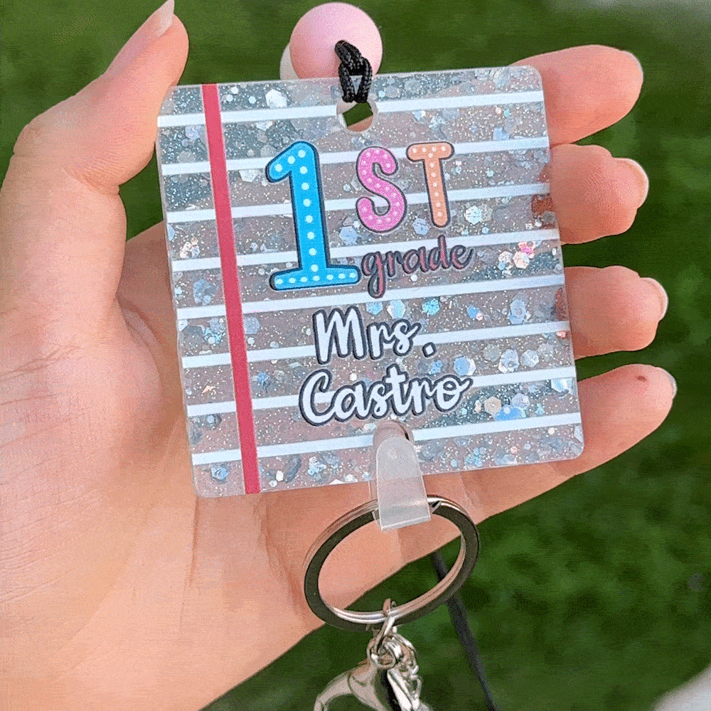 Lanyard rétractable à paillettes et perles arc-en-ciel avec nom Cadeau d'appréciation de rentrée pour enseignant