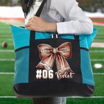 Personalized Football Bow Zippered Tote Bag with Name and Number Game Day Accessories Birthday Gift for Women Football Lovers