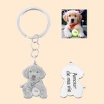 Porte-Clés Personnalisé avec Gravure de Photo d'Animal et Texte à Choix Cadeau pour Propriétaire d'Animal de Compagnie