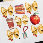 Personalized Coquette Bow Book Coffee Apple Large Canvas Tote Bag with Name Back to School Appreciation Gift for Teacher