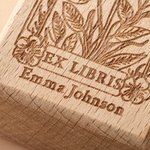 Personalized Vintage Ex Libris Floral Wooden Rubber Stamp with Engraved Text Gift for Book Lovers Librarians Bookworms