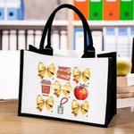 Personalized Coquette Bow Book Coffee Apple Large Canvas Tote Bag with Name Back to School Appreciation Gift for Teacher