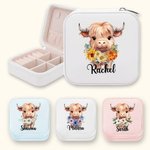 Personlig födelseblomma Highland Cow Bärbart smyckeskrin i läder med namn Födelsedagspresent för kvinnor Highland Cow Lovers