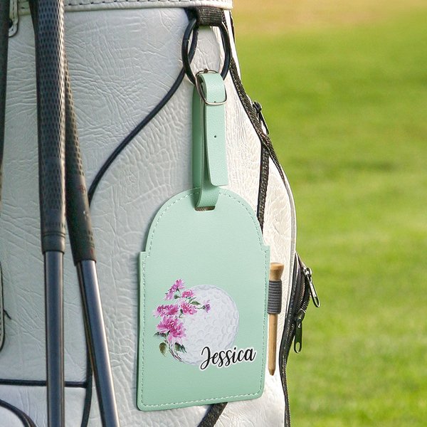 Personalized Watercolour Birth Flower Adjustable Leather Golf Tee Holder Bag Tag with Name Birthday Gift for Golf Lovers