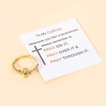 Anello personalizzato Minimalismo Croce di Preghiera con 1-6 pietre di nascita della famiglia e biglietto Gioielli religiosi Battesimo Regalo cristiano per la festa della mamma per le donne