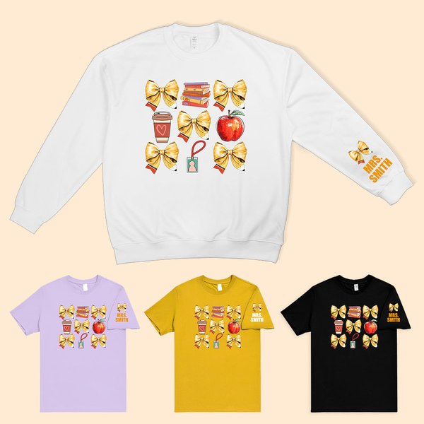 Livre d'arc personnalisé Coquette Coffee Apple ID Work T-shirt Sweatshirt avec nom Multicolore Disponible Back to School Appreciation Gift for Teacher