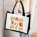 Personalized Coquette Bow Book Coffee Apple Large Canvas Tote Bag with Name Back to School Appreciation Gift for Teacher