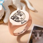 Bague Chevalière Personnalisée avec Portrait de l'Animal Nom Bijou Simple Cadeau Anniversaire pour Amoureux d'Animal de Compagnie
