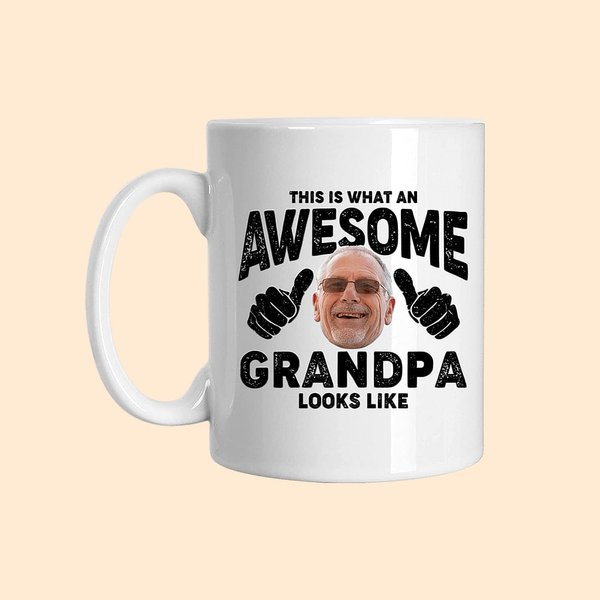 Personlig Awesome Dad Photo Portrait Keramisk krus med tekst Bursdagsgave til pappa bestefar