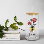 Bouquet di fiori di nascita personalizzato Arco di matita 20 oz nome birra lattina di vetro con coperchio di bambù e cannuccia Compleanno regalo di ap