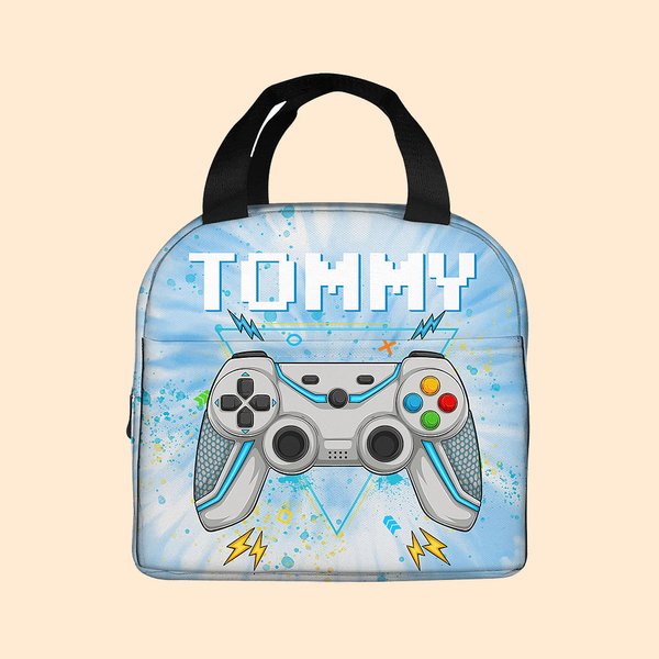 Borsa da pranzo isolata in Oxford con nome, scuola, lavoro, picnic, attività all'aperto, regalo per bambini amanti dei giochi.