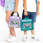 Personalised Tie-dye Effect Gamepad Design Oxford Insulated Lunch Bag with Name School Work Picnic Outdoor Activities Gift for Kids Game Lovers
