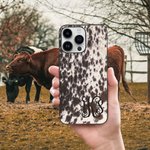 Personalized Faux Cowhide Print Monogram Phone Case for iPhone Birthday Gift for Farm Owner Cow Lover