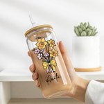 Bouquet di fiori di nascita personalizzato Arco di matita 20 oz nome birra lattina di vetro con coperchio di bambù e cannuccia Compleanno regalo di ap