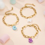 Personalised Colourful Macaron 3D Bubble Balloon Initial Pendant Bracelet with Paperclip Chain Birthday Anniversary Gift for Women Girls