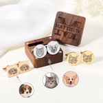 Personalizado Grabado Perro Gato Retrato Gemelos con Monograma Magnético Caja de Madera Boda Novio Memorial Gift for Men Pet Lovers
