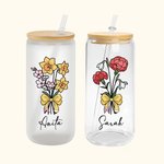 Bouquet di fiori di nascita personalizzato Arco di matita 20 oz nome birra lattina di vetro con coperchio di bambù e cannuccia Compleanno regalo di ap