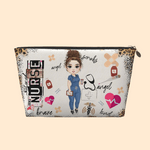Personalized Leopard Cartoon Character Makeup Bag with Zipper Waterproof Portable Travel Essentials Thank You Nurse Week Gift for Nurse Medical Staff