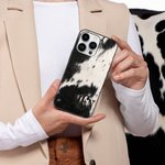 Personalized Faux Cowhide Print Monogram Phone Case for iPhone Birthday Gift for Farm Owner Cow Lover