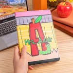 Personalized Pencil Apple A5 150 Pages PU Leather Cover Teacher Journal Notebook with Initial and Name Back to School Appreciation Gift for Teacher