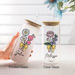 Bouquet di fiori di nascita personalizzato Arco di matita 20 oz nome birra lattina di vetro con coperchio di bambù e cannuccia Compleanno regalo di ap