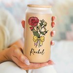 Bouquet di fiori di nascita personalizzato Arco di matita 20 oz nome birra lattina di vetro con coperchio di bambù e cannuccia Compleanno regalo di ap