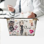Personalized Leopard Cartoon Character Makeup Bag with Zipper Waterproof Portable Travel Essentials Thank You Nurse Week Gift for Nurse Medical Staff