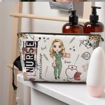 Personalized Leopard Cartoon Character Makeup Bag with Zipper Waterproof Portable Travel Essentials Thank You Nurse Week Gift for Nurse Medical Staff