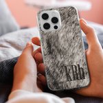 Personalized Faux Cowhide Print Monogram Phone Case for iPhone Birthday Gift for Farm Owner Cow Lover