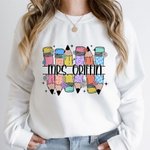 Personalised Cute Pencils Unisex T-Shirt Sweatshirt Hoodie with Name Back to School Appreciation Week Gift for Teacher