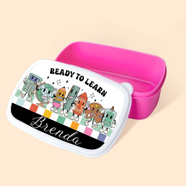 Personalised Cute Stationery Element Food Grade Kid's Lunch Box with Name Back to School Birthday Gift for Girls Boys