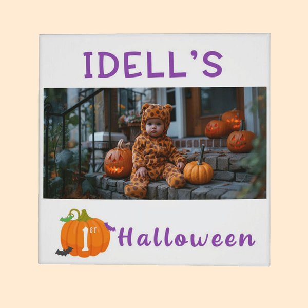 Personlig Baby's 1st Halloween Pumpkin Bat Inramad Canvasmålning med foto och namn Väggdekoration Holiday Party Present för nyfödd ny mamma pappa