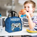 Personalised Tie-dye Effect Gamepad Design Oxford Insulated Lunch Bag with Name School Work Picnic Outdoor Activities Gift for Kids Game Lovers