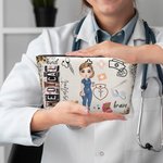 Personalized Leopard Cartoon Character Makeup Bag with Zipper Waterproof Portable Travel Essentials Thank You Nurse Week Gift for Nurse Medical Staff