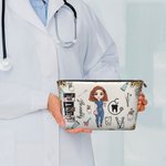 Personalized Leopard Cartoon Character Makeup Bag with Zipper Waterproof Portable Travel Essentials Thank You Nurse Week Gift for Nurse Medical Staff