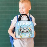 Personalised Tie-dye Effect Gamepad Design Oxford Insulated Lunch Bag with Name School Work Picnic Outdoor Activities Gift for Kids Game Lovers
