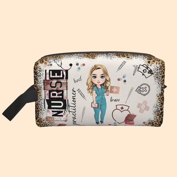 Personalized Cartoon Character Medical Devices Design Toiletry Bag with Name Nurse Week Appreciation Gift for Nurse Doctor Medical Staff