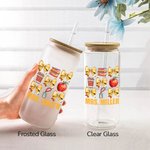 Personalized Yellow Coquette Bow Pencil Book Apple 20oz Name Can Glass with Bamboo Lid and Straw Appreciation Back to School Gift for Teacher
