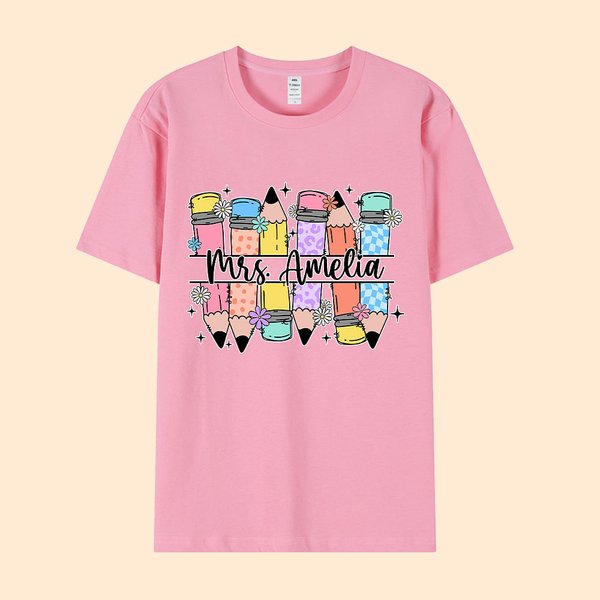 Personalised Cute Pencils Unisex T-Shirt Sweatshirt Hoodie with Name Back to School Appreciation Week Gift for Teacher