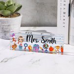 Personalized Funny Cartoon Character Pencil Apple Acrylic Desk Name Plate Appreciation Back to School Gift for Teacher Colleague Friend