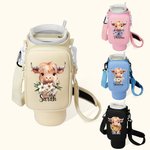 Personalizzato Highland mucca nascita fiore nome bottiglia d'acqua borsa con cinturino Tumbler accessori per 40 oz Stanley regalo di compleanno per la